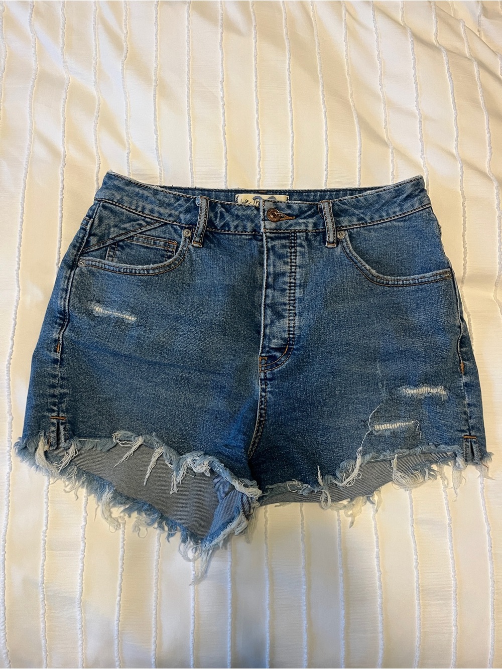 Free People Distressed Blue Denim Cutoff Shorts